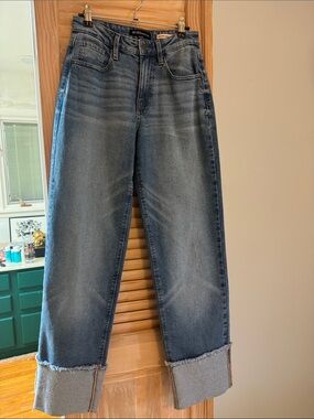 BCBGMaxAzria Cuffed, Faded, Wide leg Jeans.